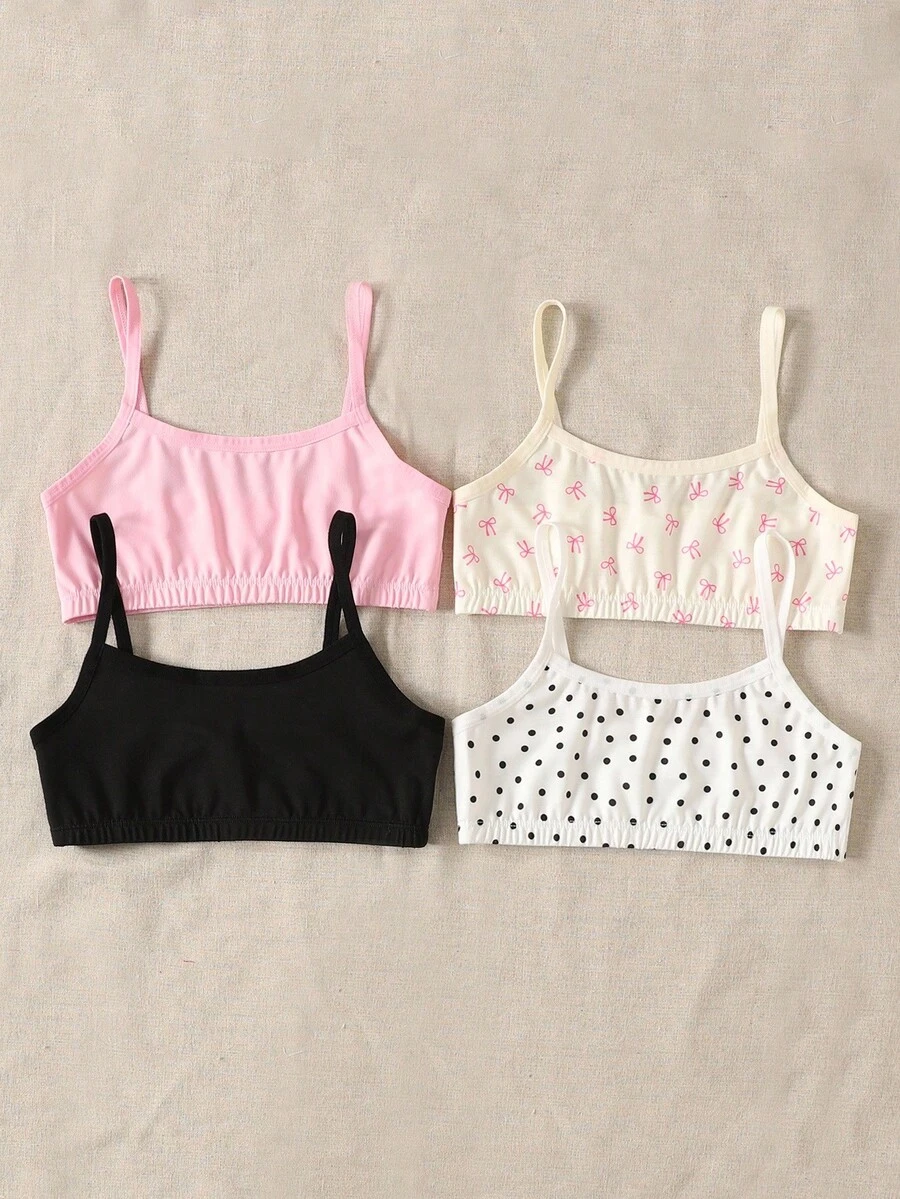 SHEIN 4件套女童彩色心形、波尔卡圆点、条纹图案内衣套装 - 彩色 - 查看 1