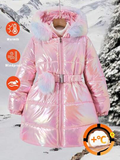 SHEIN 青少年女孩休闲彩色厚户外日常棉服外套