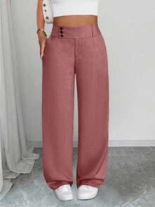 SHEIN Tall CURVE Quần ống đứng thường ngày cỡ lớn cho nữ có cạp chun rộng - Hồng - Xem 6