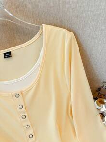 GlowEve CURVE 加大码二合一舒适休闲/工作衬衫，黄色和白色，适合春季、秋季、冬季