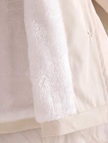 SHEIN Płaszcz typu trencz dla dziewczynek z kołnierzem ze sztucznego futra i kokardą, jesień/zima - Beżowy - Zobacz 6