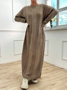EURMUSE Cable Pattern Sweater Dress - Mocha Brown - View 8