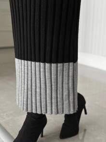 EURMUSE Vestito lungo in maglia a costine casual con collo a barca, a righe, maniche a campana, comodo e chic per tutti i giorni - Grigio - Visualizzare 8
