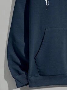 EURMUSE Men Cottonline Letter Printed Regular Hoodie - Navy Blue - View 5