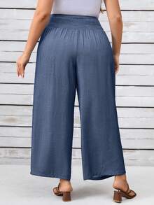 EMERY ROSE Plus Size Women Elegant Casual Tie Knot Long Pants - Blue - View 2