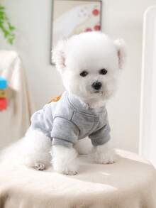 PETSIN 1pc Pet Clothing, Cute Embroidered Cartoon Bear Pattern Gray Cardigan Jacket, Warm And Comfortable For Dogs To Wear In Autumn And Winter - Grizzly Bear - View 5