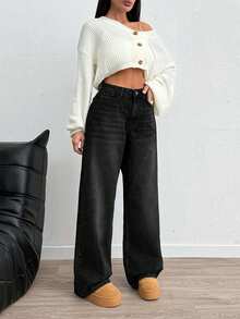 EURMUSE HIGH RISE WIDELEG Y2K STYLE LOOSE FIT WOMEN JEAN - Black - View 5