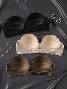 EmpressEnvy 3pcs Romantic Sexy Lace Cami Bra With Detachable Straps, Summer Lingerie