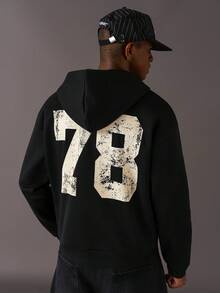 STYNVO Men's Autumn/Winter Numeric Print Zip-Up Hooded Casual Sweatshirt - Black - View 5