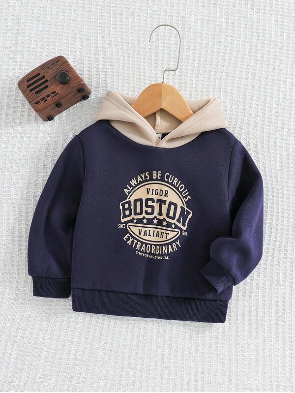 Cozy Pixies Baby Boy Letter Pattern Contrast Color Hoodie Sweatshirt Autumn Winter Clothes For Girl