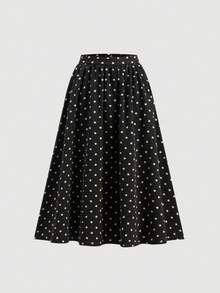 SHEIN MOD 女式波尔卡圆点印花时尚复古休闲裙 - 黑與白 - 查看 5