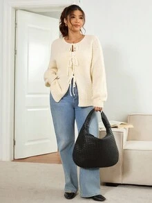 SHEIN Frenchy Cardigan tricoté en forme de cœur pour femmes grandes tailles, manteau pull élégant à la française pour l'automne/hiver