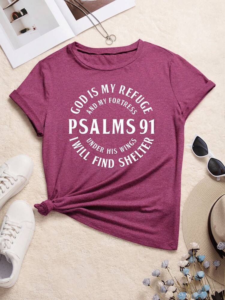 Women's Slogan Print Round Neck T-Shirt Graphic Tees Women Tops