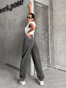 EURMUSE Damen Lässig hohe Taille Skinny Fit Jeans, vielseitig für den täglichen Gebrauch - Hellgrau - Übersicht 2