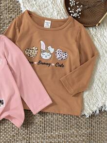 SHEIN 3 件女童字母印花修身长袖 T 恤，甜美休闲百搭百搭套装，秋季 - 彩色 - 查看 5