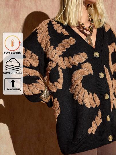 EURMUSE Women Towel Embroidery Front Button Drop Shoulder Chunky Cardigan,Long Cardigans Woman,Petite Cardigans,Cardigans