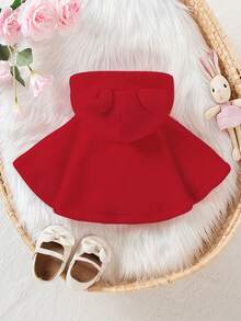 SHEIN 女婴毛绒连帽斗篷，可爱舒适，2024 秋冬新品 - 紅色 - 查看 2