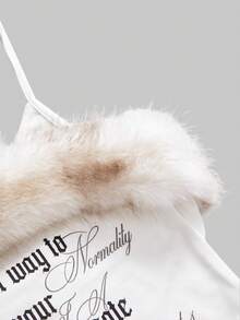 ROMWE Grunge Punk Y2K Retro Sexy Halter 2 In 1 Furry Cross Letter Print Bodycon Mini Skirt Set For Women - White - View 8