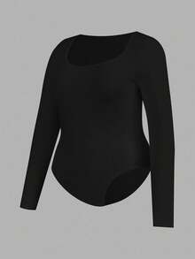 SHEIN Essnce 大码女式时尚休闲通勤商务休闲年轻商务职业内衣两件套，黑色、酒红色、锚红色多件套紧身包臀方领长袖连体衣 - 深灰色 - 查看 7