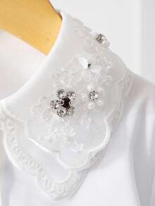 Sparklyn Camicia elegante da principessa per ragazze con colletto arricciato ricamato, maniche lunghe, abbottonatura frontale, adatta per scuola, vacanza, viaggio, festa di compleanno, primavera/autunno - Bianco - Visualizzare 5
