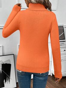 EMERY ROSE Women's Casual Everyday Commute Simple Solid Color High Neck Fitted Warm Fleece Sweater, Autumn/Winter - Orange - View 2