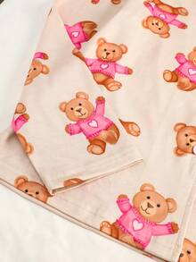 2pcs Girls Casual Khaki Cartoon Bear Print Long Sleeve Top And Pants Comfortable Loungewear Set, Spring/Autumn Fall Winter - Apricot - View 5