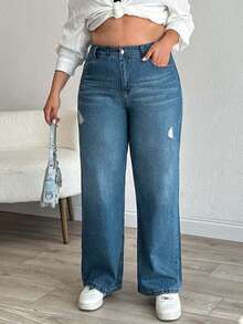 EURMUSE HIGH RISE STRAIGT CUT RIPPED PLUS SIZE WOMEN JEAN