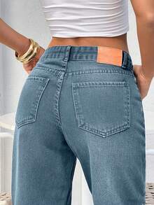 EURMUSE BLACK LOW WAIST BAGGY LOOSE STRAIGHT LEG JEAN - Dusty Blue - View 3