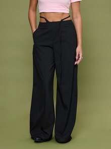 COUREZ Low Rise Baggy Asymmetric Waist Trousers /Y2K Fall For Women Winter For Women Casual Bottoms Wide Leg Pants Going Out Casual Party Black Pants