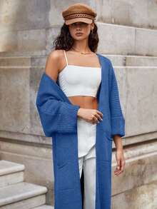 EURMUSE Women's Casual Solid Color Long Cardigan, Versatile,Petite Cardigans,Cardigans - Dusty Blue - View 6