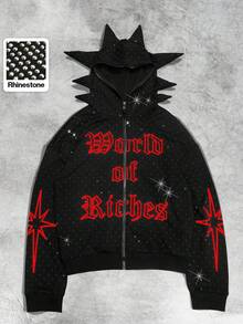 ROMWE MEN Street Life بلوزة رياضية هودي رجالية مزينة بقرون مرصعة بالألماس اللامع