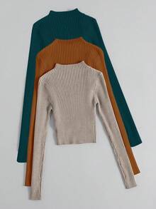 Franclia 3件套高领罗纹针织套头衫秋冬毛衣 - 彩色 - 查看 2