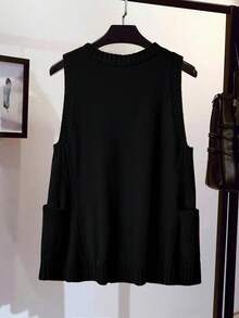 EMERY ROSE New Solid Color Knit Vest Top, Minimalist European And American Style, Versatile And Fashionable - Black - View 2
