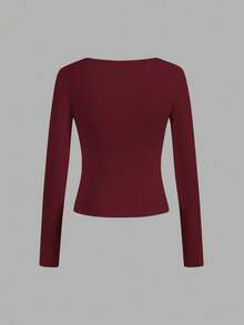 SHEIN Essnce Bộ 4 áo thun cổ vuông tối giản thường ngày dành cho nữ, màu trơn, thích hợp mặc mùa thu/đông, mặc nhiều lớp, mặc ngoài trời, áo lót - Nhiều màu - Xem 8