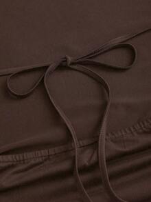 Sweetra Black Plunging Neck Backless Tie Strap Sleeveless Sexy Bodycon Mini Dress - Coffee Brown - View 5