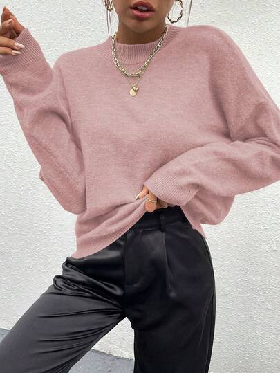 EMERY ROSE Suéter casual de cuello redondo de unicolor de manga larga