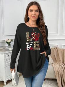 Firerie Áo thun cổ tròn in hình trái tim đơn giản, tối giản, cỡ lớn, thích hợp cho Lễ Tạ ơn, Ngày lễ tình nhân, Tiệc tùng, Mùa thu/đông - Nhiều màu - Xem 4