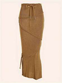 Franclia Chân váy chữ A ôm sát màu trơn dành cho nữ, họa tiết hoa ngẫu nhiên. - Màu Khaki - Xem 1