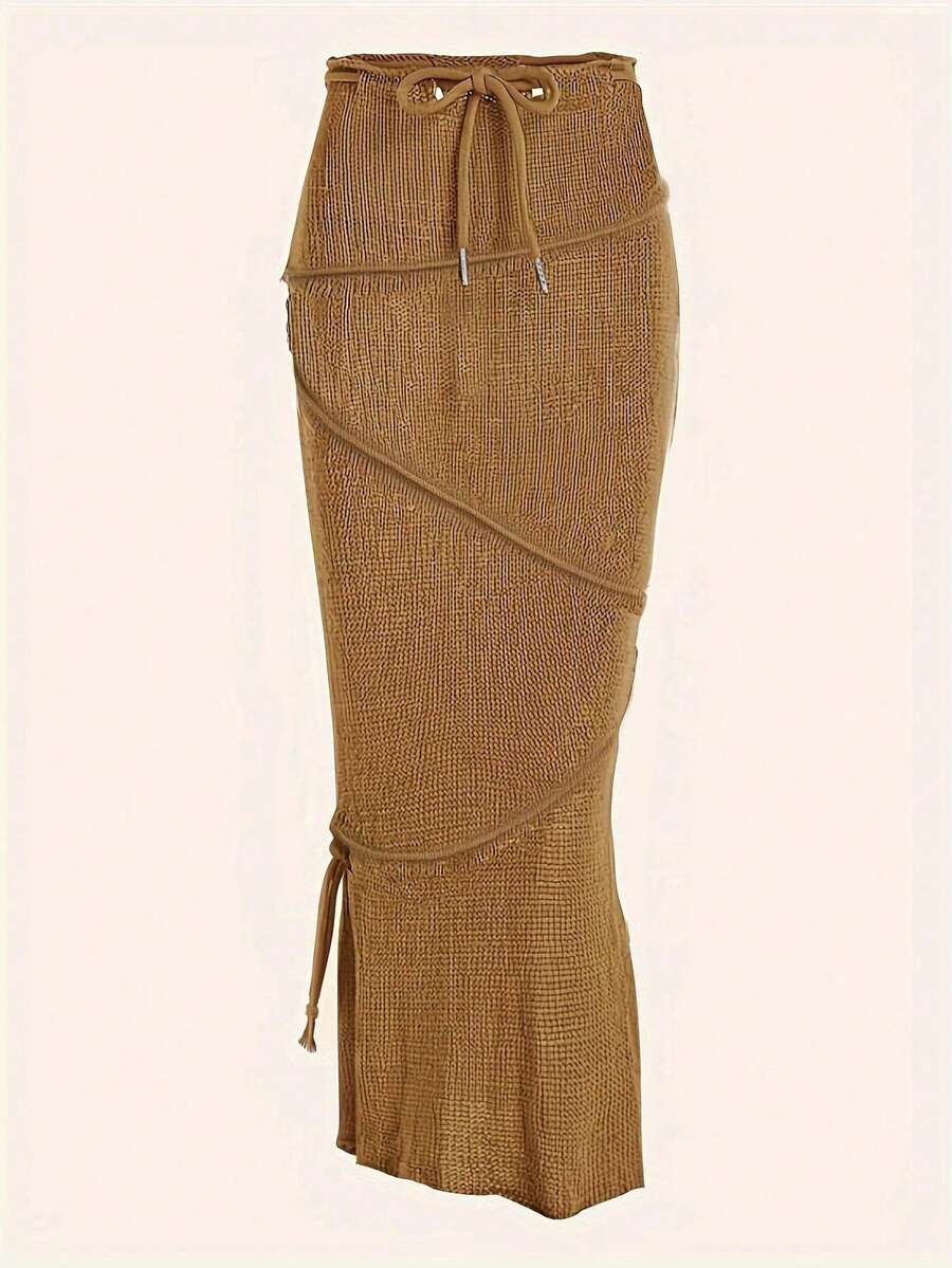 Franclia Chân váy chữ A ôm sát màu trơn dành cho nữ, họa tiết hoa ngẫu nhiên. - Màu Khaki - Xem 1