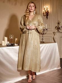 Auralis Elegant Plus-Size French Gold Maxi Dresses,Formal Autumn Women's Clothing,Middle Eastern Party Dress,Prom Wedding Date Outfits,New Year's Eve Gown - Champagne - View 4
