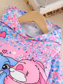 2件套年轻女孩卡通印花连帽衫和裤子套装 - 彩色 - 查看 7