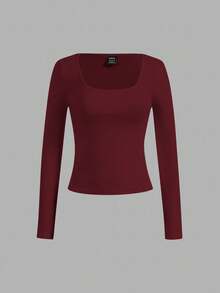 SHEIN Essnce Bộ 4 áo thun cổ vuông tối giản thường ngày dành cho nữ, màu trơn, thích hợp mặc mùa thu/đông, mặc nhiều lớp, mặc ngoài trời, áo lót - Nhiều màu - Xem 9