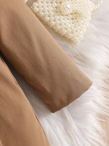 SHEIN 女婴仿毛领蝴蝶结装饰风衣，秋冬款 - 咖啡棕 - 查看 3