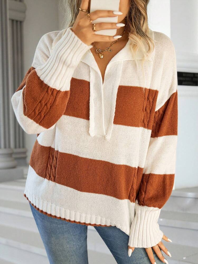 Plus Colorblock Drop Shoulder Sweater Knit Pullover Fall Winter Sweater