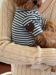 PETSIN 1 件宠物猫狗通用圆领连帽衫经典条纹针织弹力舒适基本款时尚狗狗 T 恤 - 彩色 - 查看 3