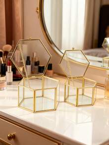 六角玻璃珠宝盒花屋首饰盒多肉钻戒花屋家居园艺植物花屋 - 無色 - 查看 8