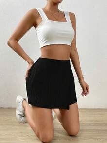 Chiquease Quần đùi nữ Bất đối xứng Trọn gói màu trơn Giải trí - màu đen - Xem 6