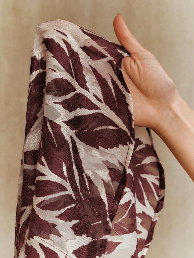 ヴィンテージエレガントツリーシャドウプラントリーフトロピカル柄シフォンシアーゆったりロング袖レディースブラウス、秋冬、クリスマス、新年、エレガント、ラグジュアリー、シック、カジュアル、ビジネスに適しています