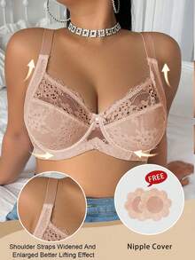 Divavoom Plus Size Lace Patchwork Sheer Bra - Dusty Pink - View 4