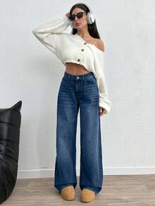 EURMUSE HIGH RISE WIDELEG Y2K STYLE LOOSE FIT WOMEN JEAN - Dark Wash - View 3